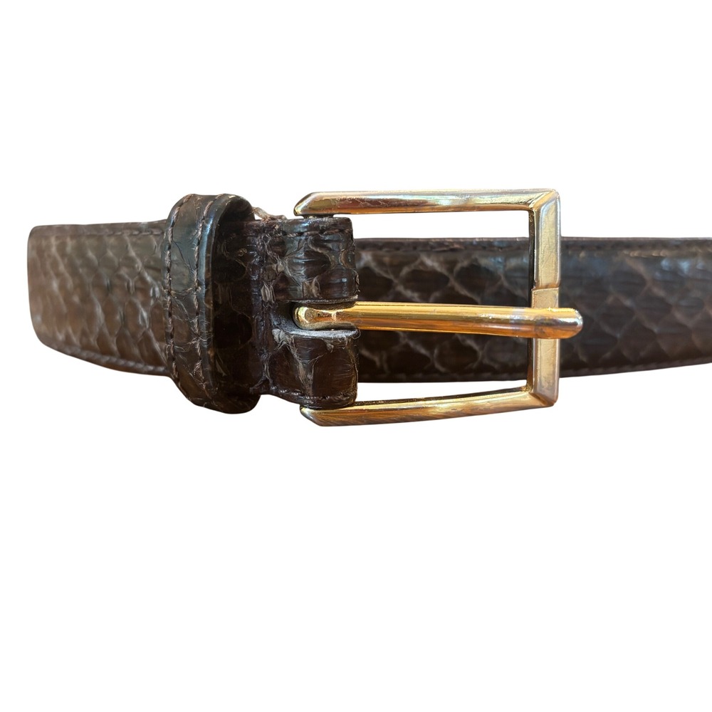 Austin Grey Genuine Snakeskin Belt Brown Exotic Leather Solid Brass Buckle 34
